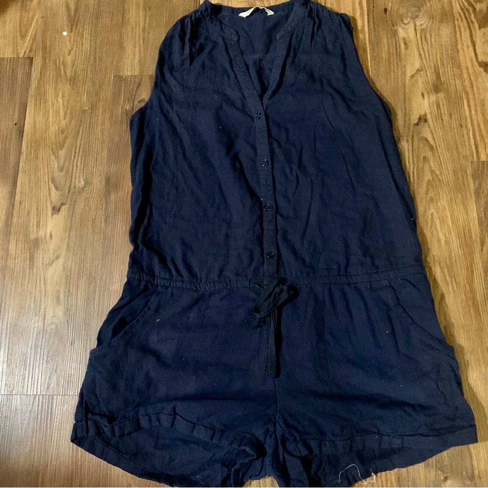Old Navy Linen Short button up Romper with adjustable waist